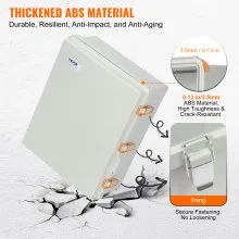 VEVOR Outdoor Electrical Junction Box, 13.78 x 9.84 x 5.90 in, ABS Plastic Electrical Enclosure Box with Hinged Cover Stainless Steel Latch, IP67 Dustproof Waterproof for Outdoor Electrical Projects
