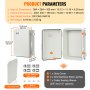 VEVOR electrical junction box product dimensions, components, and mounting accessories.