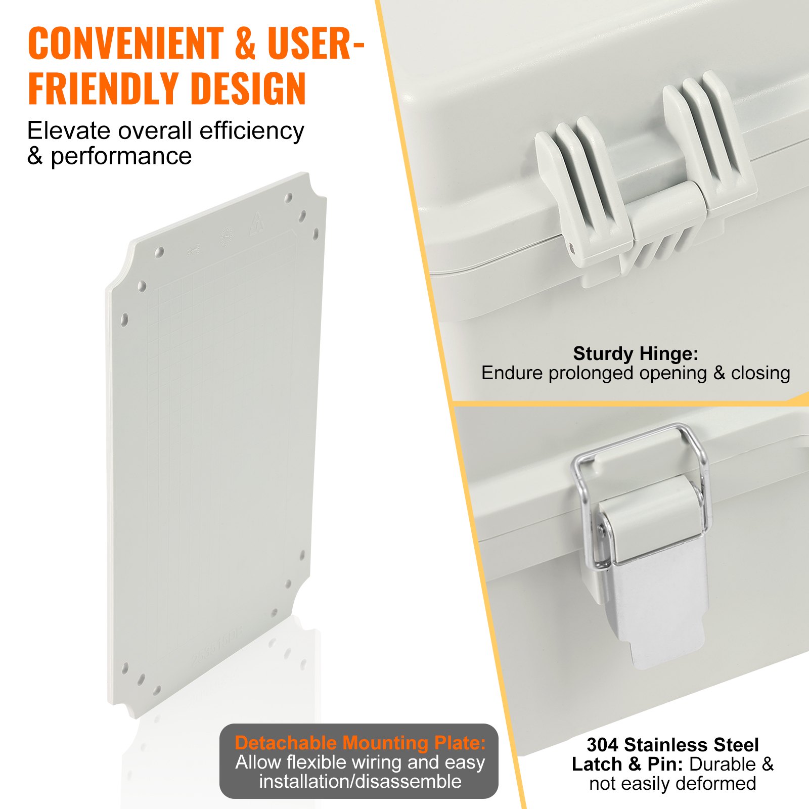 VEVOR Outdoor Electrical Junction Box, 430 x 330 x 180 mm, ABS Plastic Electrical Enclosure Box with Hinged Cover Stainless Steel Latch, IP67 Dustproof Waterproof for Outdoor Electrical Projects