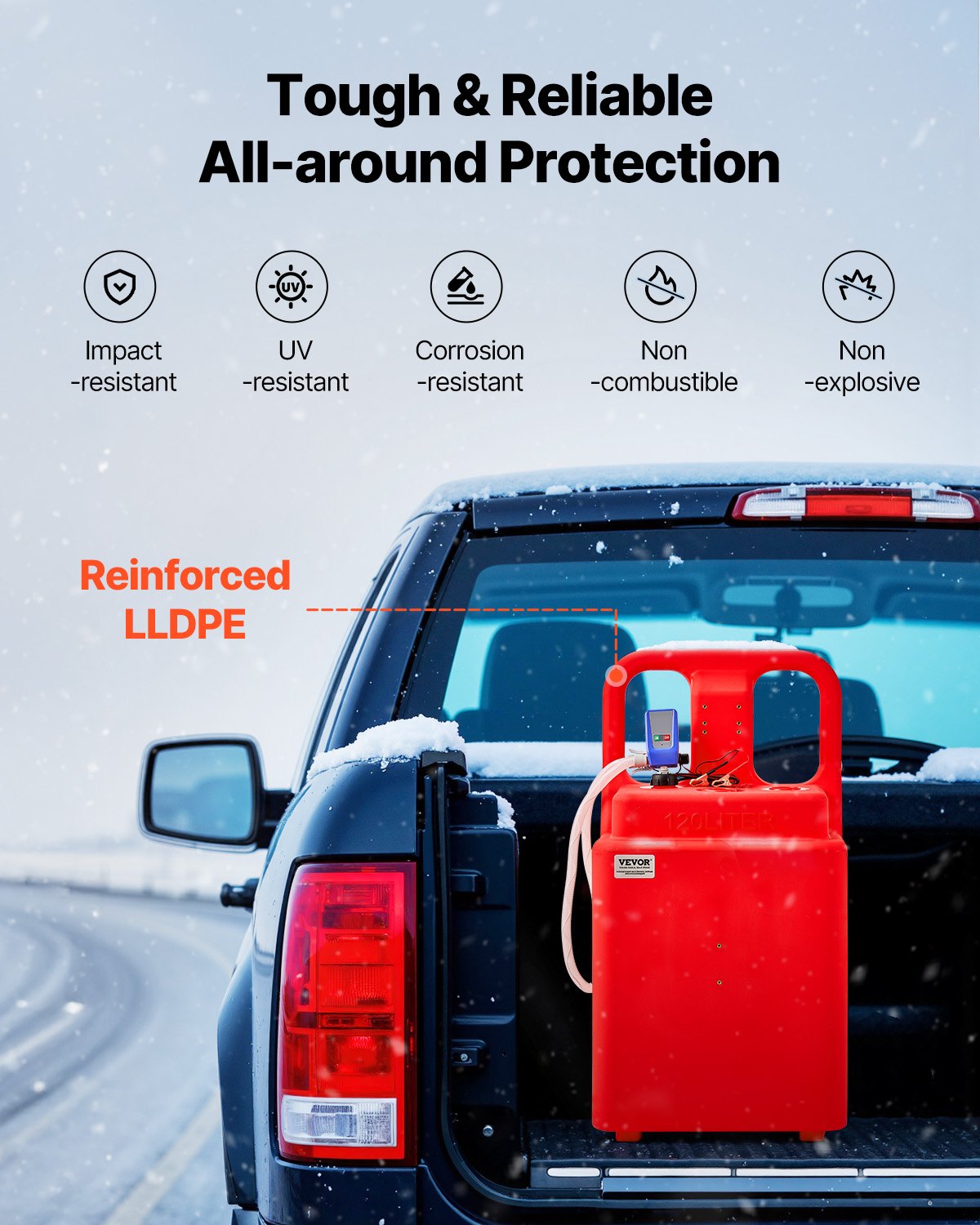 VEVOR Fuel Caddy, 32 Gallon, Portable Fuel Tank with 12V DC 2.5 GPM Electric Fuel Transfer Pump, 4 ft Delivery Hose & Auto-Stop Sensor Nozzle, Tank Adapters, Suitable for Diesel & Gasoline, Red