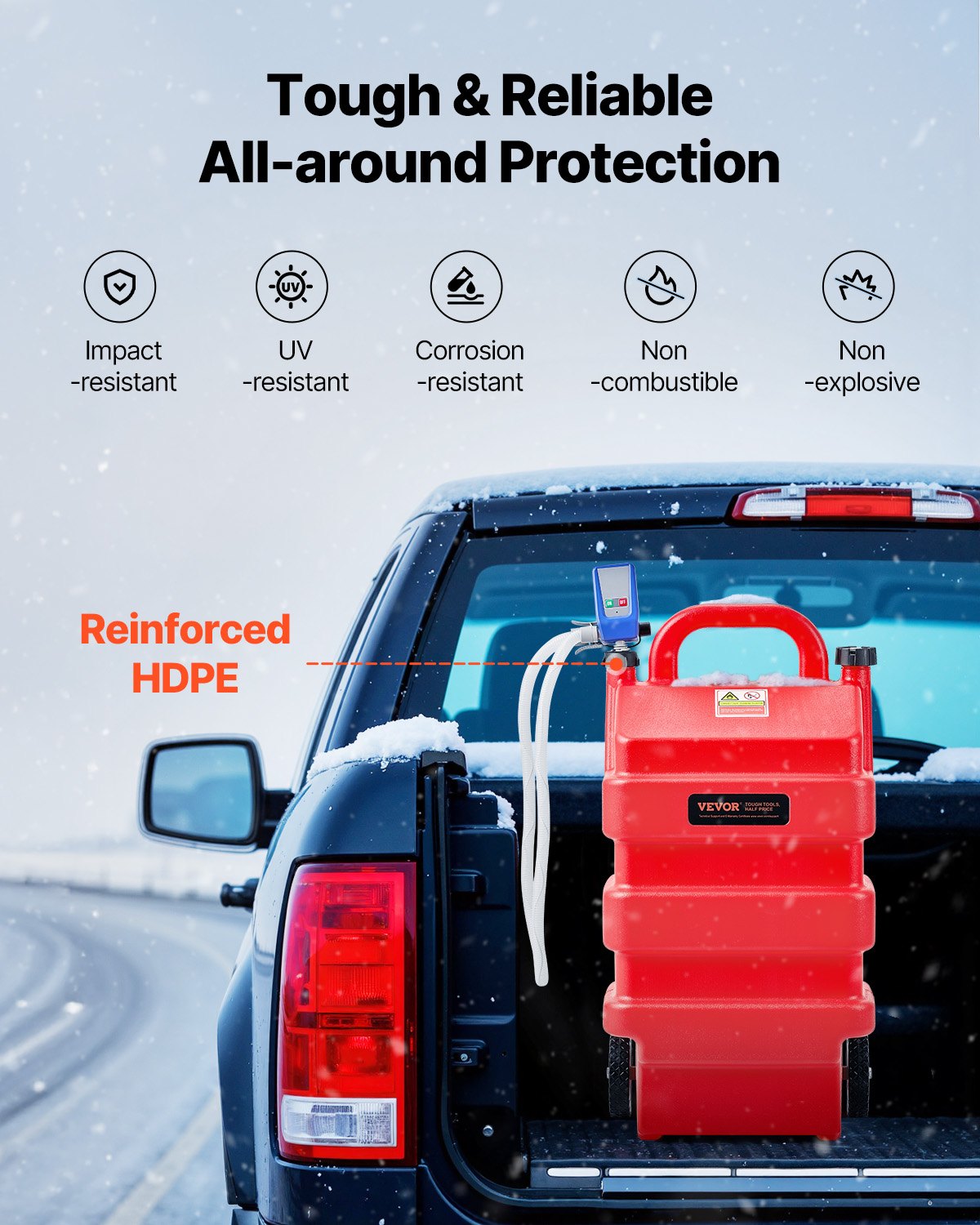 VEVOR Fuel Caddy, 16 Gallon, Portable Fuel Tank with 12V DC 2.5 GPM Electric Fuel Transfer Pump, 4 ft Delivery Hose & Auto-Stop Sensor Nozzle, Tank Adapters, Suitable for Diesel & Gasoline, Red