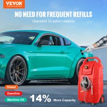 VEVOR Fuel Caddy, 32 Gallon, Portable Fuel Storage Tank On-Wheels, with Manual Transfer Pump, Gasoline Diesel Fuel Container for Cars, Lawn Mowers, ATVs, Boats, More, Red