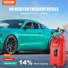 VEVOR 60.57L Fuel Caddy, 7.8 L/min, Portable Gas Storage Tank Container with Hand Pump Rubber Wheels, Fuel Transfer Storage Tank for Gasoline Diesel Machine Oil Car Mowers Tractor Boat Motorcycle