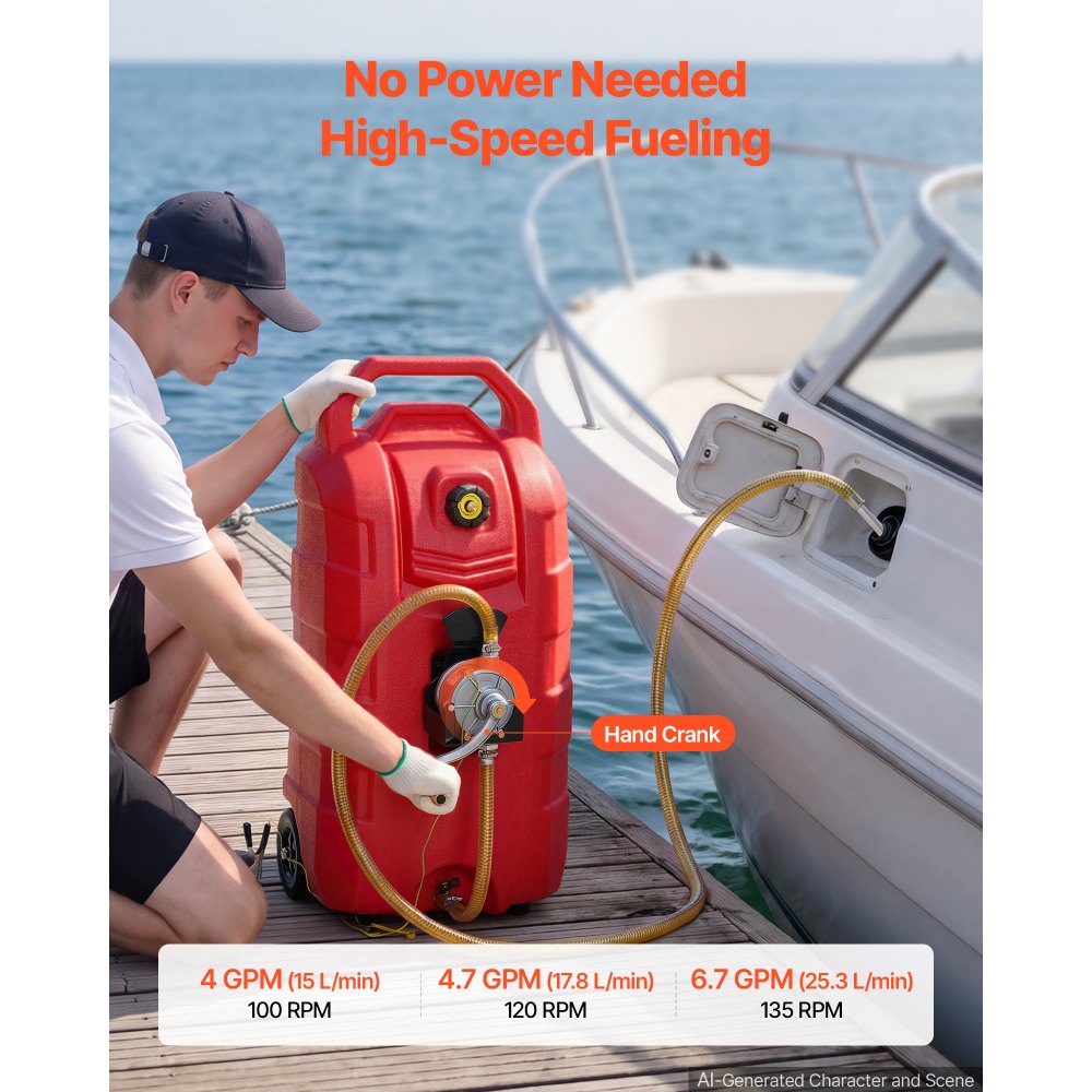 VEVOR 60.5 L Fuel Caddy 25.3 LPM Portable Fuel Gas Tank Hand Crank Pump, for Gasoline Diesel Transfer & Storage, Car, ATV, Boat, Lawn Mower, Motorcycle, Gas Container Can with Wheels & Hose, Red