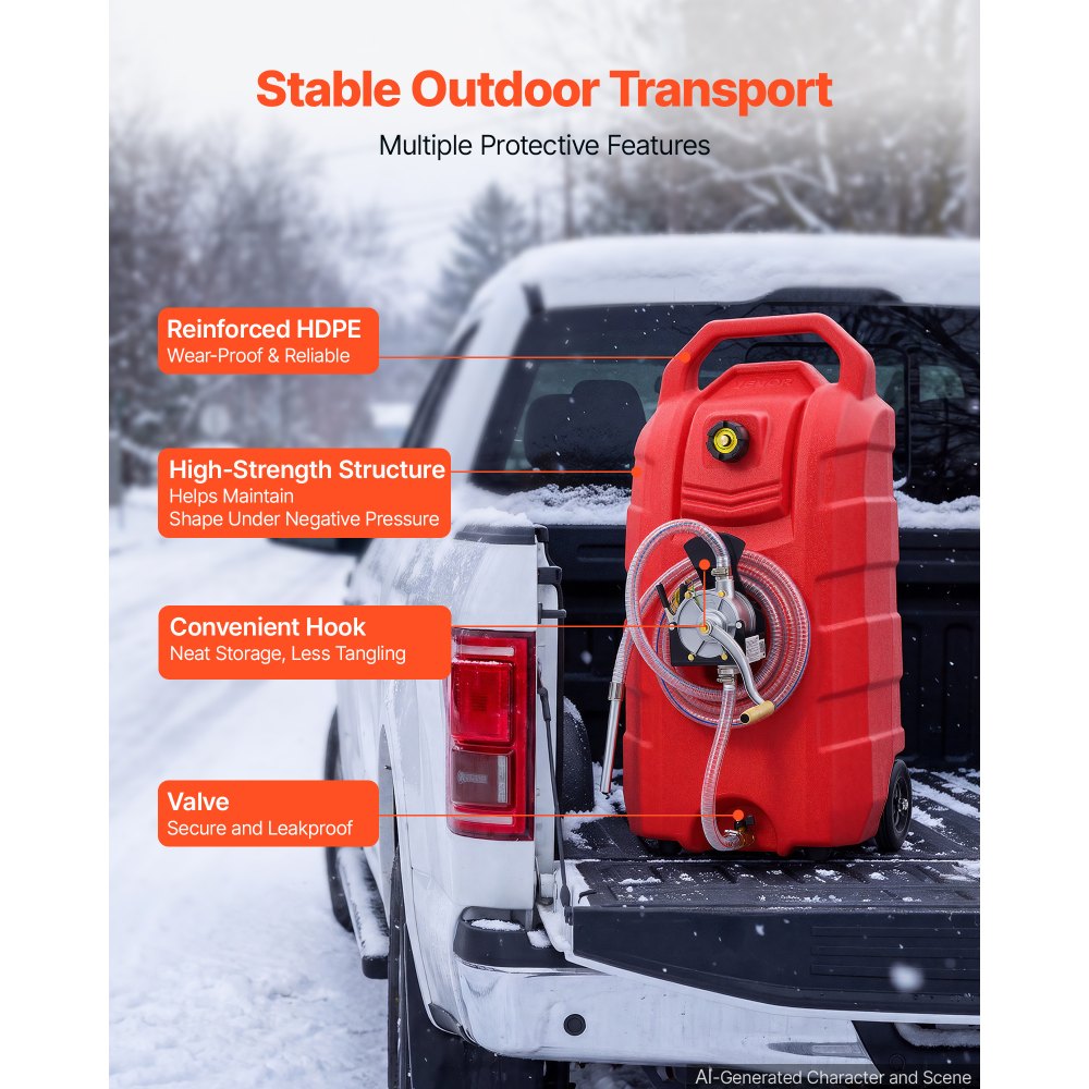 VEVOR 60.5 L Fuel Caddy 25.3 LPM Portable Fuel Gas Tank Hand Crank Pump, for Gasoline Diesel Transfer & Storage, Car, ATV, Boat, Lawn Mower, Motorcycle, Gas Container Can with Wheels & Hose, Red