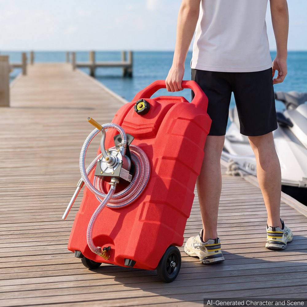 VEVOR 60.5 L Fuel Caddy 25.3 LPM Portable Fuel Gas Tank Hand Crank Pump, for Gasoline Diesel Transfer & Storage, Car, ATV, Boat, Lawn Mower, Motorcycle, Gas Container Can with Wheels & Hose, Red