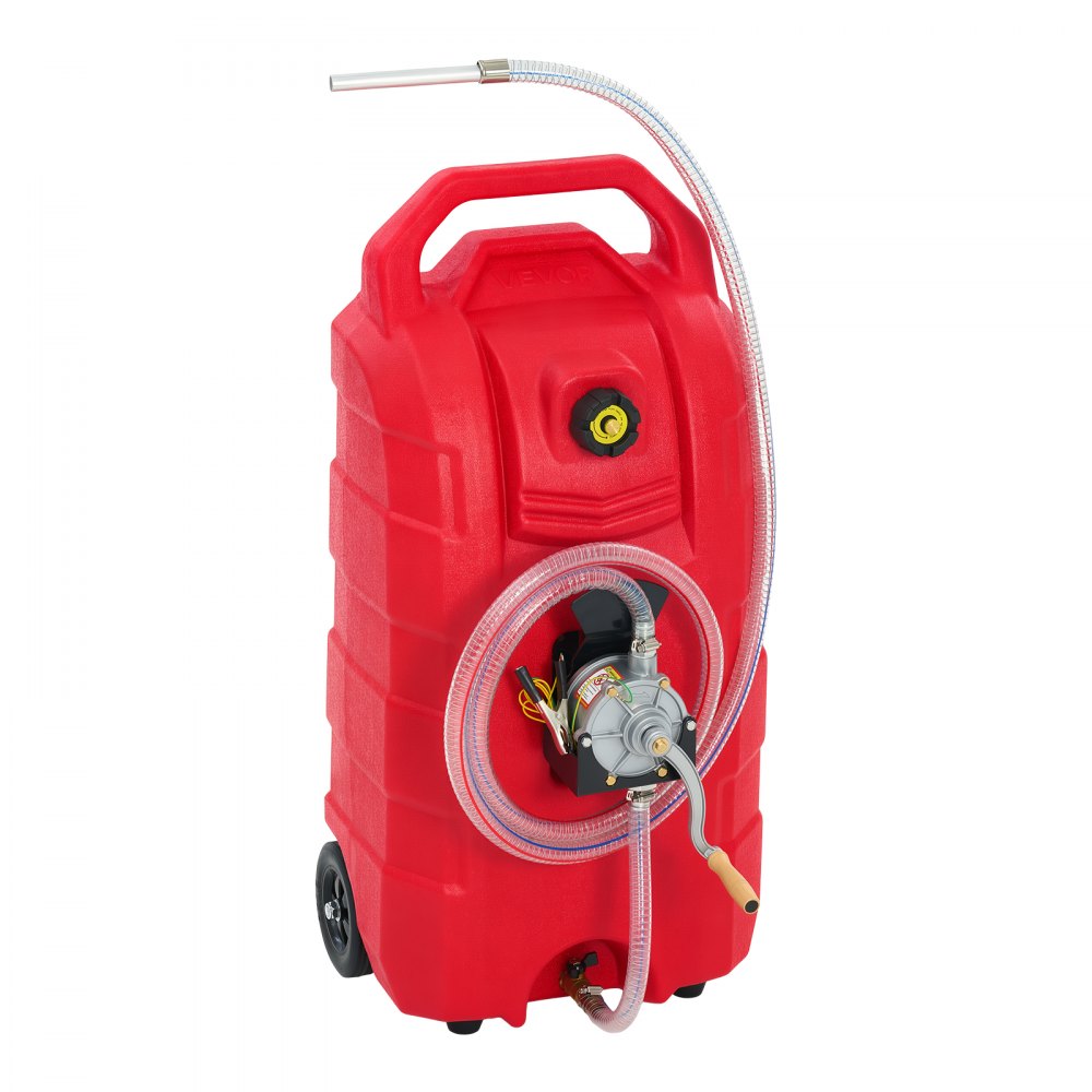 VEVOR 60.5 L Fuel Caddy 25.3 LPM Portable Fuel Gas Tank Hand Crank Pump, for Gasoline Diesel Transfer & Storage, Car, ATV, Boat, Lawn Mower, Motorcycle, Gas Container Can with Wheels & Hose, Red
