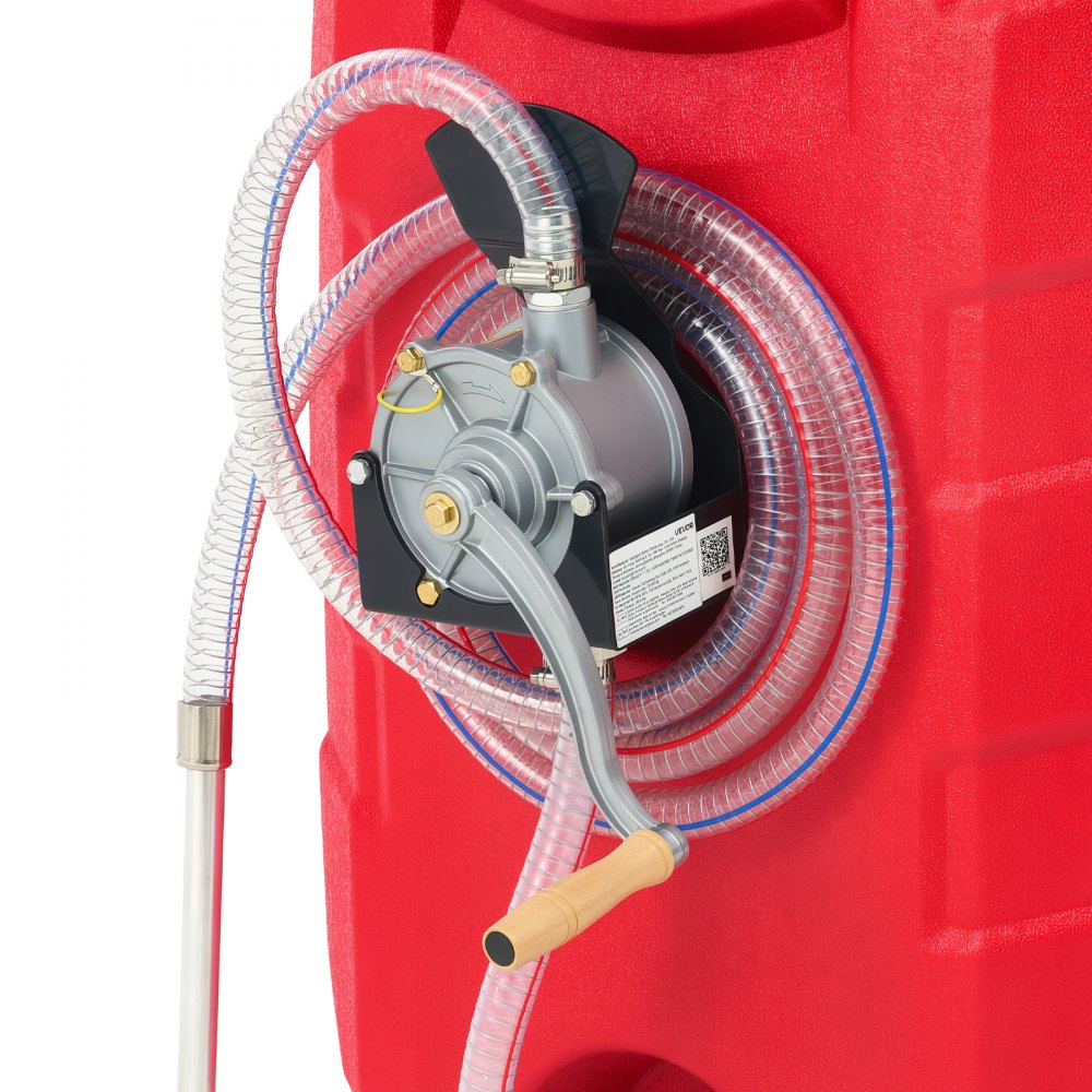 VEVOR 60.5 L Fuel Caddy 25.3 LPM Portable Fuel Gas Tank Hand Crank Pump, for Gasoline Diesel Transfer & Storage, Car, ATV, Boat, Lawn Mower, Motorcycle, Gas Container Can with Wheels & Hose, Red