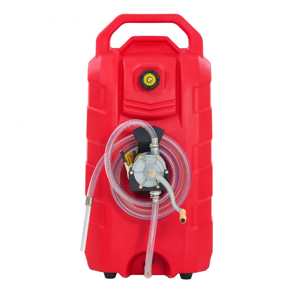 VEVOR 60.5 L Fuel Caddy 25.3 LPM Portable Fuel Gas Tank Hand Crank Pump, for Gasoline Diesel Transfer & Storage, Car, ATV, Boat, Lawn Mower, Motorcycle, Gas Container Can with Wheels & Hose, Red