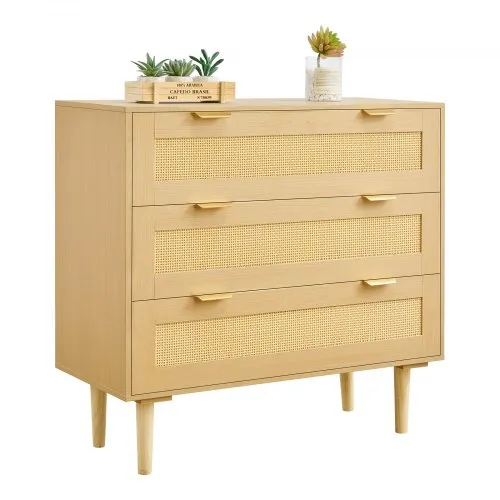 VEVOR 3-drawer Rattan Dresser With Metal Handles And Wooden Legs Natural Woven Chest Of Drawers For Bedroom And Living Room Storage VEVOR 3-drawer Rattan Dresser With Metal Handles And Wooden Legs Natural Woven Chest Of Drawers For Bedroom And Living Room Storage