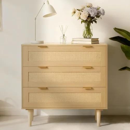 modern rattan dresser Mid-Century 3-Drawer Dressers Dark Acacia (Set of 2) streamlined look Paxton Mid-Century Modern 3-Drawer Dresser