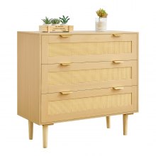 VEVOR 3 Drawer Rattan Dresser, Modern Closet Dresser for Bedroom, Natural Rattan Chest of Drawers with Metal Handles & Wooden Legs, Chest Clothing Organizer & Storage for Bedroom, Living Room, Hallway