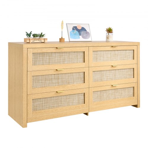 VEVOR 6 Drawer Rattan Dresser 8.7" Deep, 200LBS, 56.89"W VEVOR 6 Drawer Rattan Dresser 8.7" Deep, 200LBS, 56.89"W