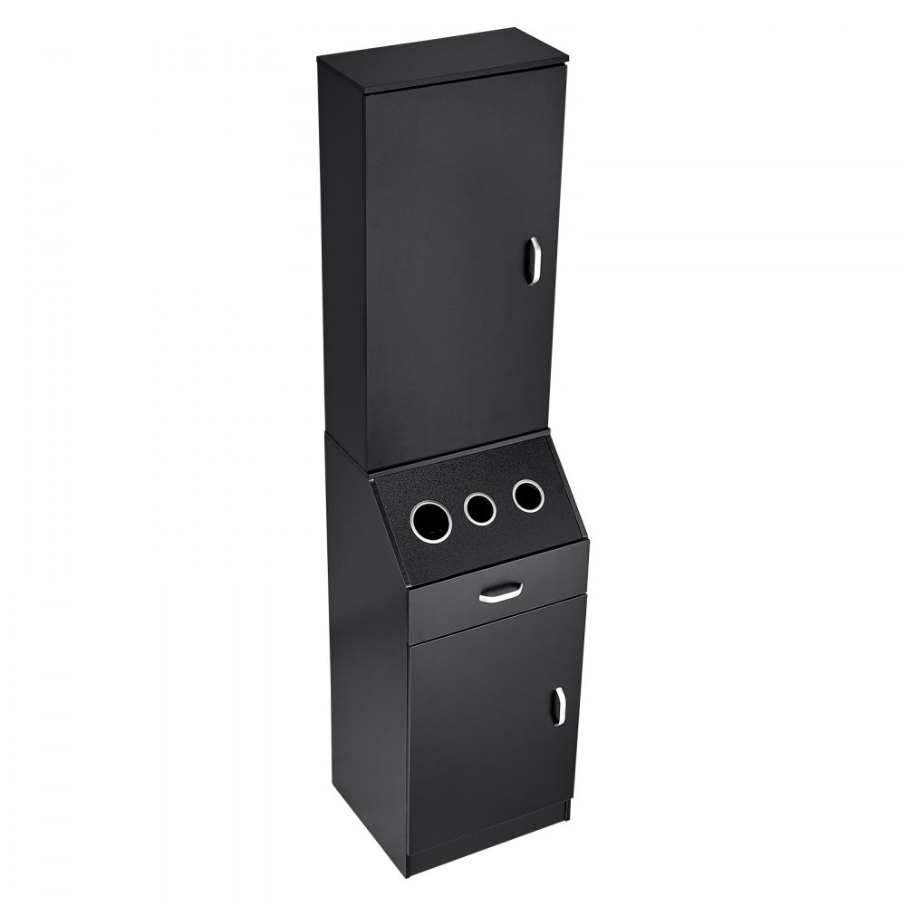 VEVOR Salon Organizer, Station Unit for Hair Professionals, Equipped with 3 Holders for Hair Dryers, Storage Spaces, and a Single Drawer, in Black