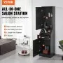 VEVOR Salon Storage Cabinet, Barber Salon Station for Hair Stylist, Hair Stylist Station Set, with 3 Hair Dryer Holders, Cabinets, and A Drawer, Black