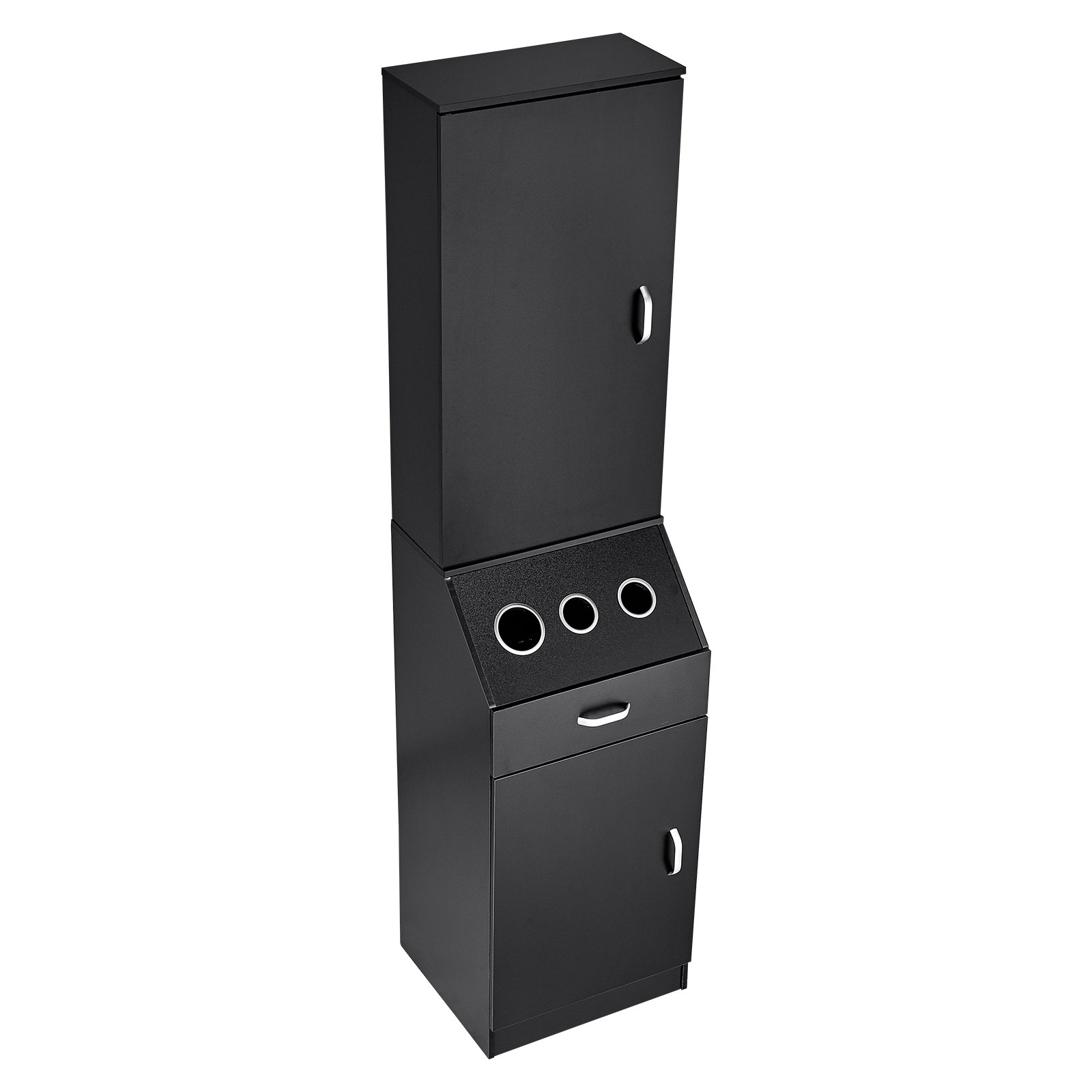 VEVOR Salon Organizer, Station Unit for Hair Professionals, Equipped with 3 Holders for Hair Dryers, Storage Spaces, and a Single Drawer, in Black