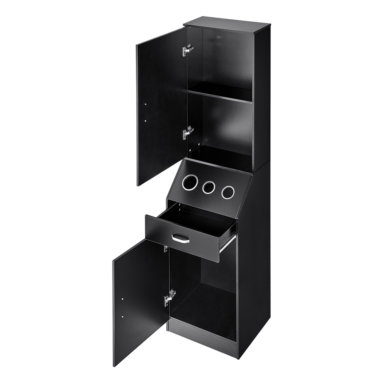 VEVOR Salon Organizer, Station Unit for Hair Professionals, Equipped with 3 Holders for Hair Dryers, Storage Spaces, and a Single Drawer, in Black