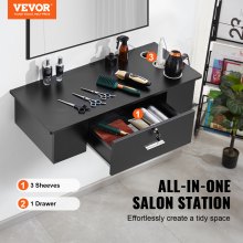 VEVOR Wall-Mounted Salon Workstation, Equipped with 3 Holders for Hair Dryers, Secure Drawer with Lock, Ideal for SPA, Hairdressing Salons, Home & Bathroom Use, in Sleek Black