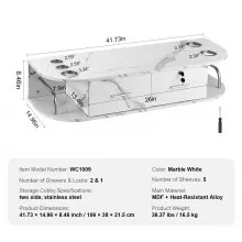 VEVOR Wall-Mounted Salon Station, Equipped with 5 Holders for Hair Dryers, Includes 2 Drawers (One with Lock), Ideal for SPA, Barber Shops, Home & Bathroom Use, in Elegant Marble White