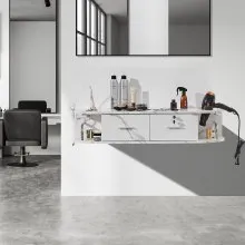 VEVOR Wall-Mounted Salon Station, Equipped with 5 Holders for Hair Dryers, Includes 2 Drawers (One with Lock), Ideal for SPA, Barber Shops, Home & Bathroom Use, in Elegant Marble White