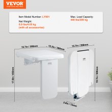 VEVOR Folding ABS Shower Seat, 15.7'' x 16.7'' Unfolded, Wall Mounted Fold Up Shower Bench with 440 lbs Load Capacity, Space Saving Fold Down Shower Chair for Seniors Pregnant Women Children Adults