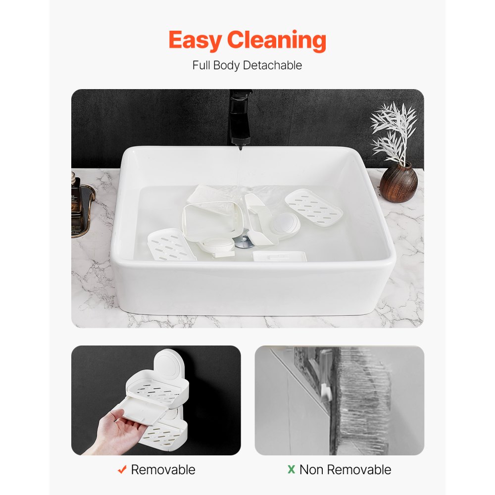 VEVOR Soap Holder for Shower, Double Layer with Suction Cup, Wall Mounted NO-Drilling, Strong Suction Bar Soap Sponge Holder, Self Draining Soap Saver, for Shower Bathroom Bathtub Kitchen, Removable