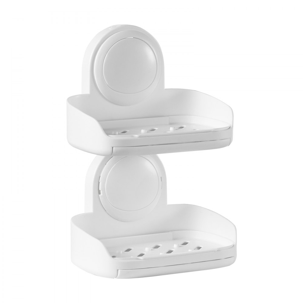 VEVOR Soap Holder for Shower, Double Layer with Suction Cup, Wall Mounted NO-Drilling, Strong Suction Bar Soap Sponge Holder, Self Draining Soap Saver, for Shower Bathroom Bathtub Kitchen, Removable