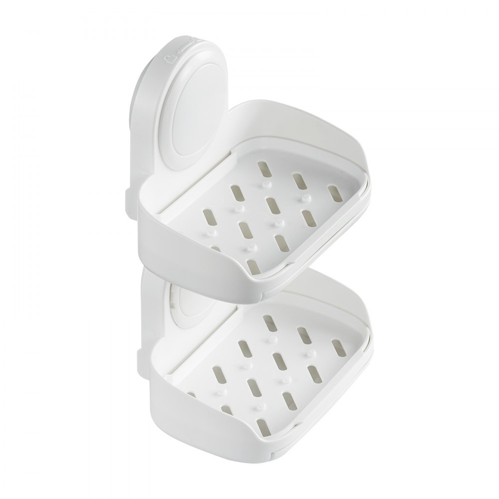 VEVOR Soap Holder for Shower, Double Layer with Suction Cup, Wall Mounted NO-Drilling, Strong Suction Bar Soap Sponge Holder, Self Draining Soap Saver, for Shower Bathroom Bathtub Kitchen, Removable