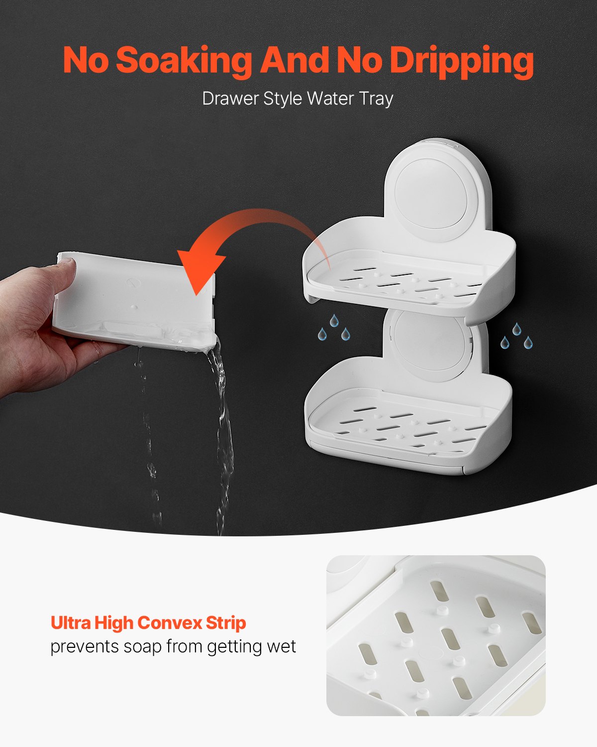 VEVOR Soap Holder for Shower, Double Layer with Suction Cup, Wall Mounted NO-Drilling, Strong Suction Bar Soap Sponge Holder, Self Draining Soap Saver, for Shower Bathroom Bathtub Kitchen, Removable
