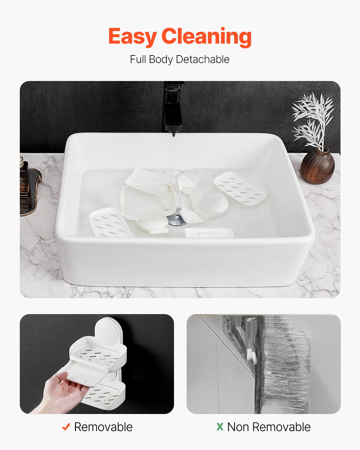 VEVOR Soap Holder for Shower, Double Layer with Suction Cup, Wall Mounted NO-Drilling, Strong Suction Bar Soap Sponge Holder, Self Draining Soap Saver, for Shower Bathroom Bathtub Kitchen, Removable
