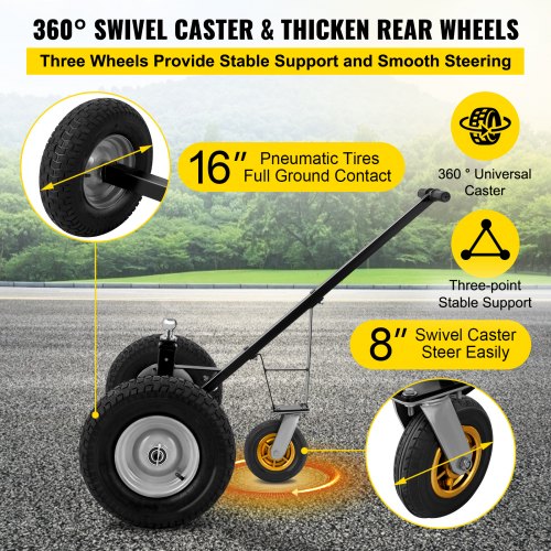 VEVOR Adjustable Trailer Dolly, 1000 Lbs Capacity Trailer Mover Dolly, 15.7" to 23.6" Adjustable Height, Manual Trailer Mover with 16" Wheels, Heavy-Duty Tow Dolly for Car, RV, Boat