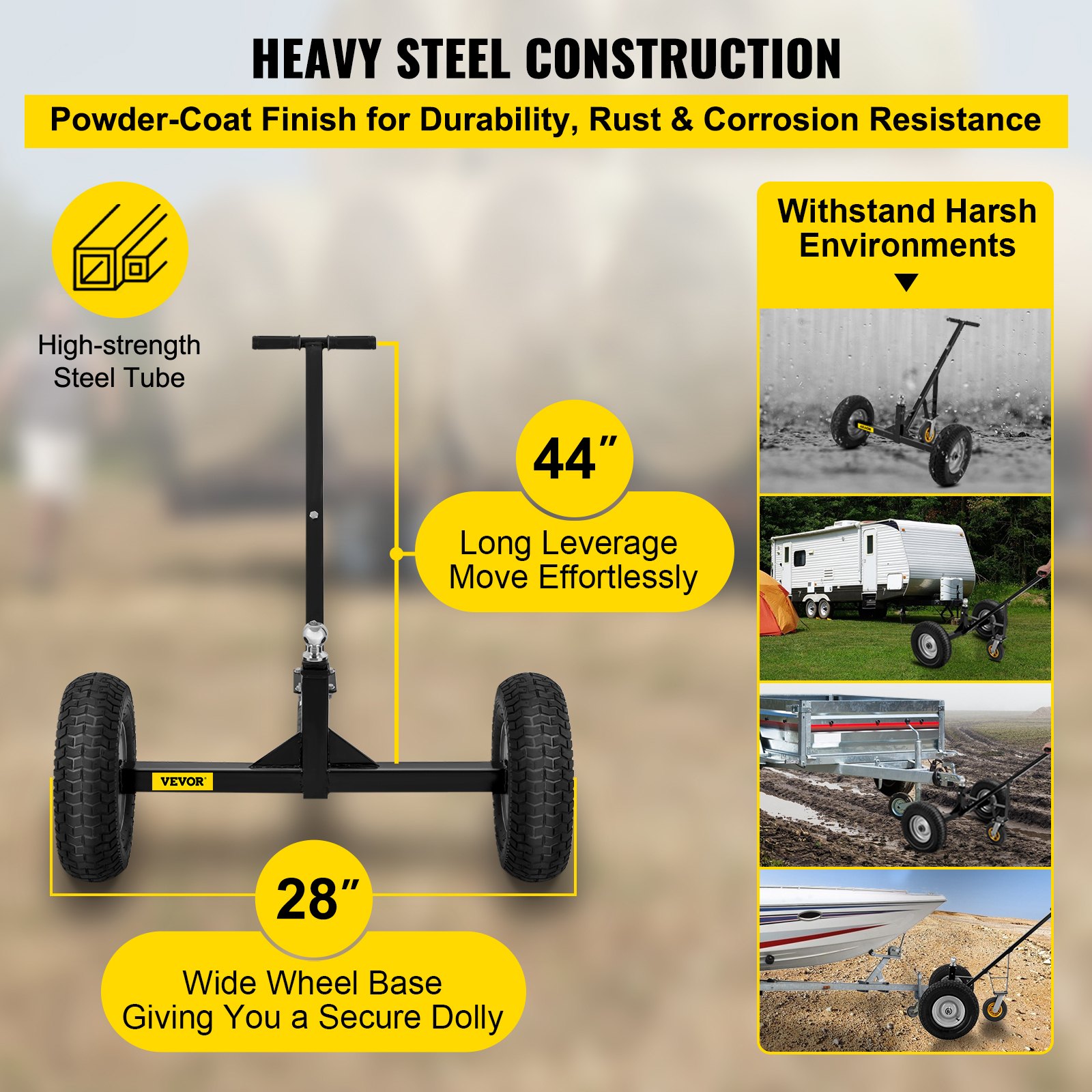 VEVOR Adjustable Trailer Dolly, 1000 Lbs Capacity Trailer Mover Dolly, 15.7" to 23.6" Adjustable Height, Manual Trailer Mover with 16" Wheels, Heavy-Duty Tow Dolly for Car, RV, Boat