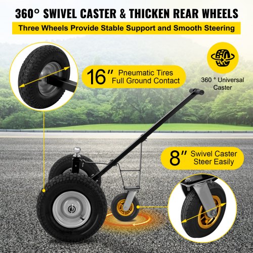 VEVOR Adjustable Trailer Dolly, 800 Lbs Capacity Trailer Mover Dolly, 15.7" -23.6" Adjustable Height, 2" Ball Trailer Mover with 16" Wheels, Heavy-Duty Tow Dolly for Car, RV, Boat