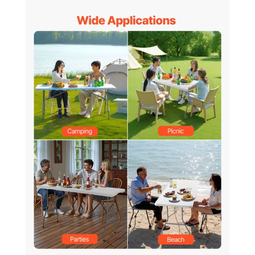 VEVOR Folding Table, Ft Heavy Duty Portable Fold-in-Half Utility