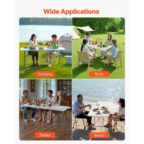 VEVOR Folding Table, Ft Heavy Duty Portable Fold-in-Half Utility