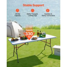 6 Ft Plastic Folding Table Portable Picnic Utility Table Handle Indoor Outdoor