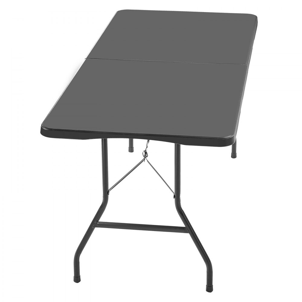 VEVOR Folding Table, 6 Ft Heavy Duty Portable Fold-in-Half Utility Table, Indoor Outdoor Plastic Rectangle Table with Built in Handle, for Party, Dining, Wedding, Events, Picnic, Camping, Black