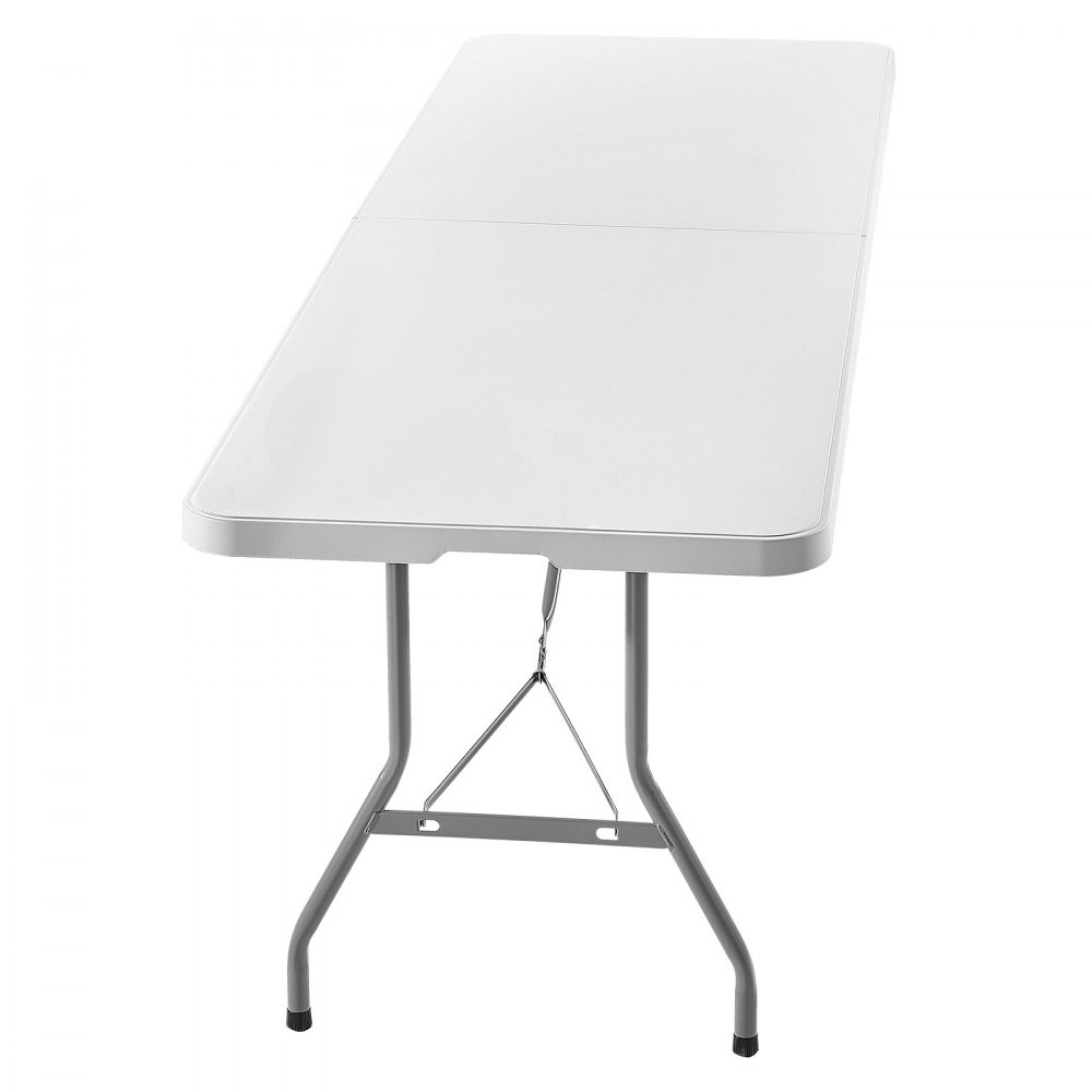 VEVOR Folding Table, 8 Ft Heavy Duty Portable Fold-in-Half Utility Table, Indoor Outdoor Plastic Rectangle Table with Built in Handle, for Party, Dining, Wedding, Events, Picnic, Camping, White