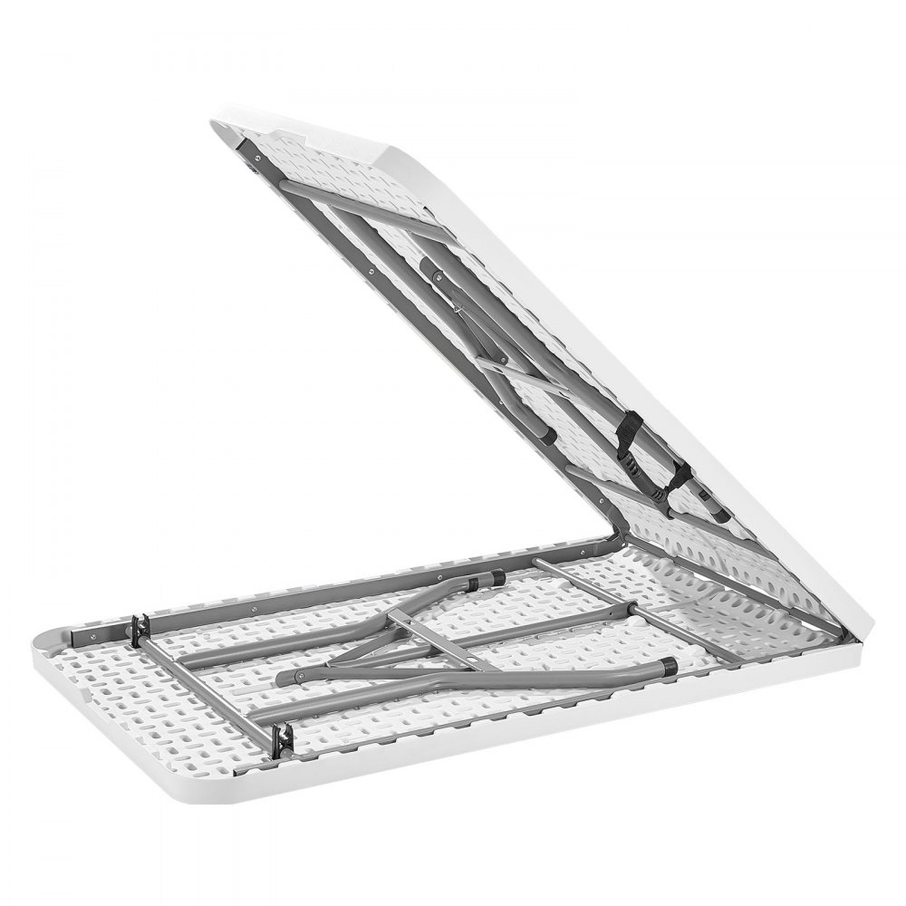 VEVOR Folding Table, 8 Ft Heavy Duty Portable Fold-in-Half Utility Table, Indoor Outdoor Plastic Rectangle Table with Built in Handle, for Party, Dining, Wedding, Events, Picnic, Camping, White