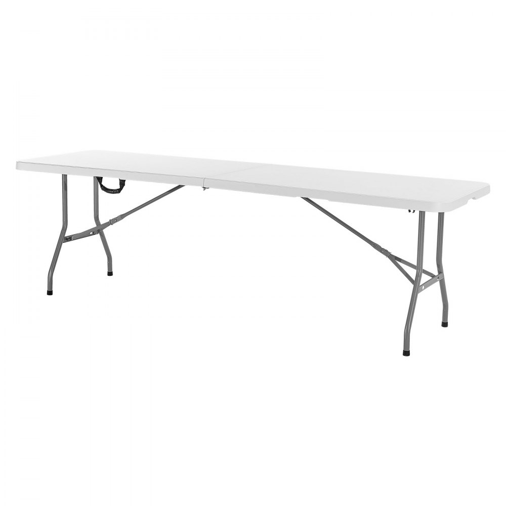VEVOR Folding Table, 8 Ft Heavy Duty Portable Fold-in-Half Utility Table, Indoor Outdoor Plastic Rectangle Table with Built in Handle, for Party, Dining, Wedding, Events, Picnic, Camping, White