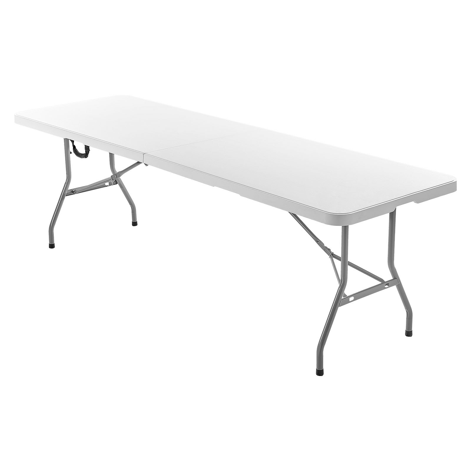 VEVOR Folding Table, 8 Ft Heavy Duty Portable Fold-in-Half Utility Table, Indoor Outdoor Plastic Rectangle Table with Built in Handle, for Party, Dining, Wedding, Events, Picnic, Camping, White