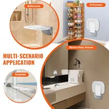 VEVOR Urea-formaldehyde Folding Shower Seat, 13.6'' x 12.8'' Unfolded, Wall Mounted Fold Up Shower Bench with 450 lbs Load Capacity, Space Saving Fold Down Shower Chair for Seniors Children Adults