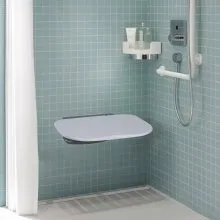 VEVOR Urea-formaldehyde Folding Shower Seat, 13.6'' x 12.8'' Unfolded, Wall Mounted Fold Up Shower Bench with 450 lbs Load Capacity, Space Saving Fold Down Shower Chair for Seniors Children Adults