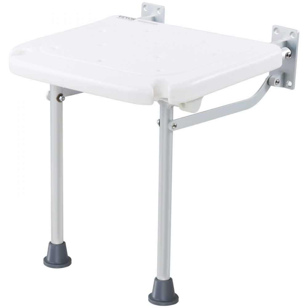 VEVOR Folding PE Shower Seat, 15.7'' x 14.8'' Unfolded, Wall Mounted Fold Up Shower Bench with 500 lbs Load Capacity, Space Saving Fold Down Shower Chair for Seniors Pregnant Women Children Adults