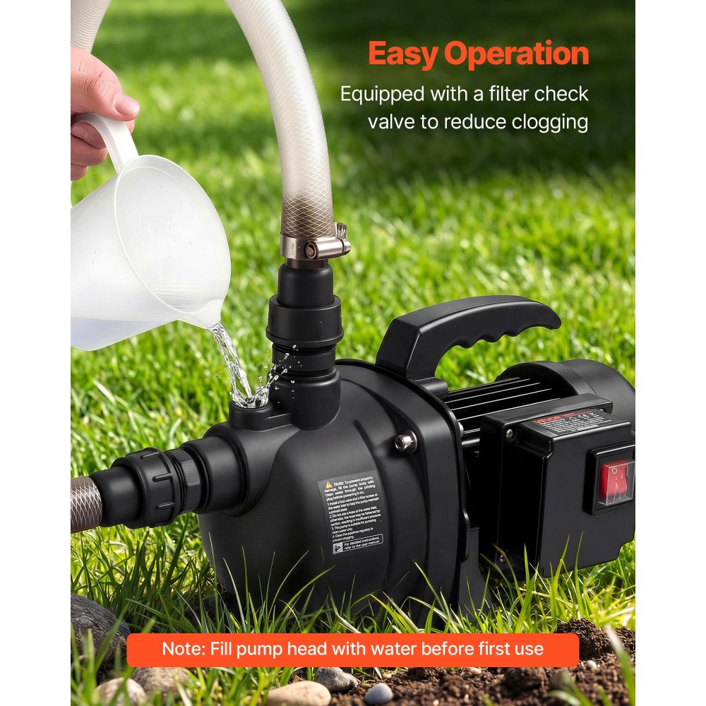 VEVOR Shallow Well Jet Pump, 800W, 230V 3300 L/H Maximum Flow Rate, PP Garden Well Jet Pump with 8 m Suction Height, Thermal Protection, European Voltage Standards, for Garden Irrigation Lawn Watering