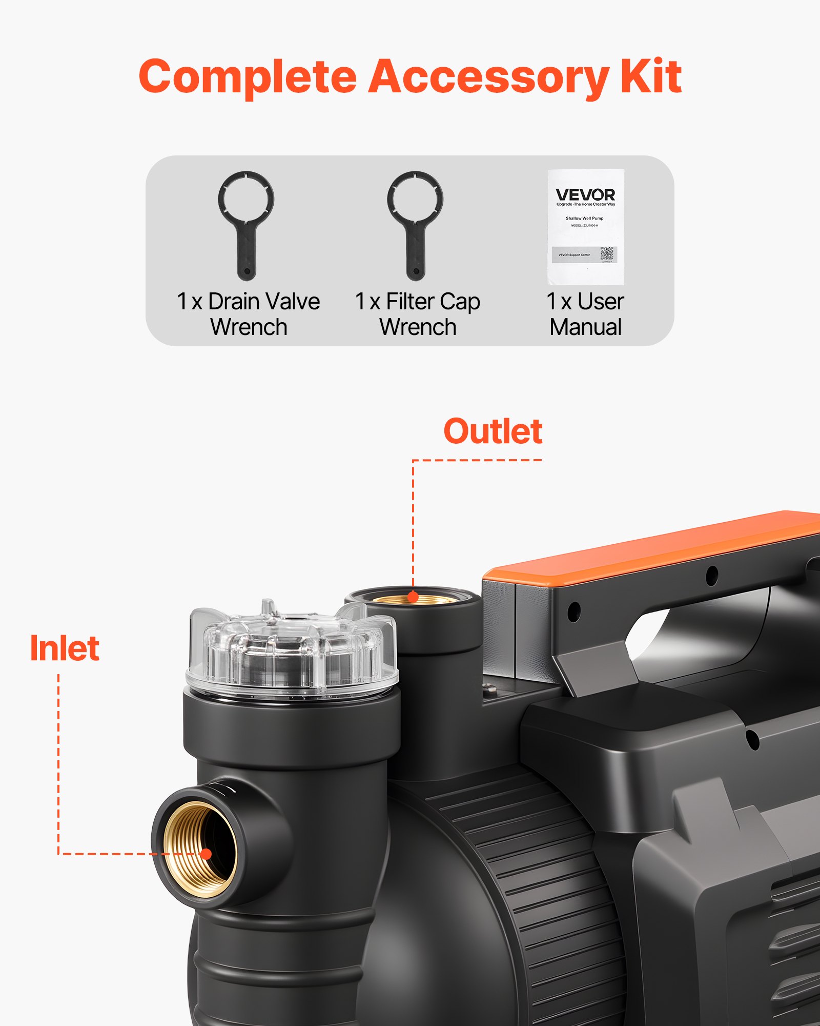VEVOR Electronic Shallow Well Jet Pump, 1300W, 4800 L/H Maximum Flow Rate, PP Garden Well Jet Pump with 8 m Suction Height, Intelligent Electronic Control, for Garden Irrigation Lawn Sprinkler System