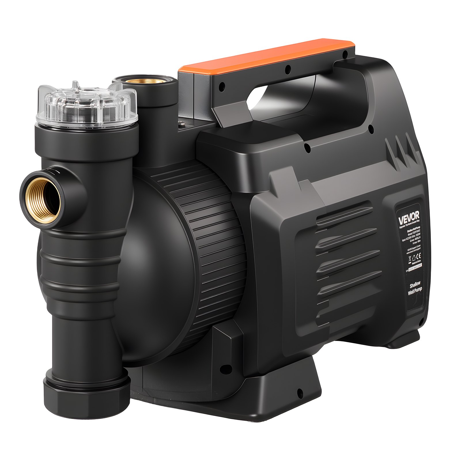 VEVOR Electronic Shallow Well Jet Pump, 1300W, 4800 L/H Maximum Flow Rate, PP Garden Well Jet Pump with 8 m Suction Height, Intelligent Electronic Control, for Garden Irrigation Lawn Sprinkler System