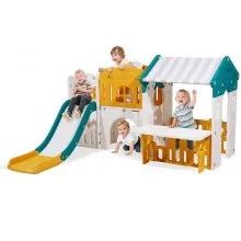 VEVOR Outdoor Playhouse, Versatile Toddler Playground with Slide, Basketball, Telescope, Steering Wheel, Crawling Tunnel, Sales Window, Toddler Playset for Aged 1+, Open Play Structure, HDPE Plastic