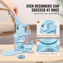 VEVOR Button Maker, 1/1.25/2.28 inch(25/32/58mm) 3-IN-1 Pin Maker, 300pcs Button Parts, Button Maker Machine with Panda Magic Book, Ergonomic Arc Handle Punch Press Kit, For Children DIY Gifts, Blue