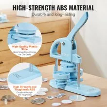 VEVOR Button Maker, 1/1.25/2.28 inch(25/32/58mm) 3-IN-1 Pin Maker, 300pcs Button Parts, Button Maker Machine with Panda Magic Book, Ergonomic Arc Handle Punch Press Kit, For Children DIY Gifts, Blue